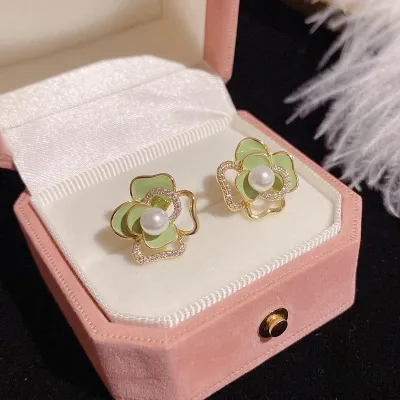 Camellia Flower Pearl Earrings for Women